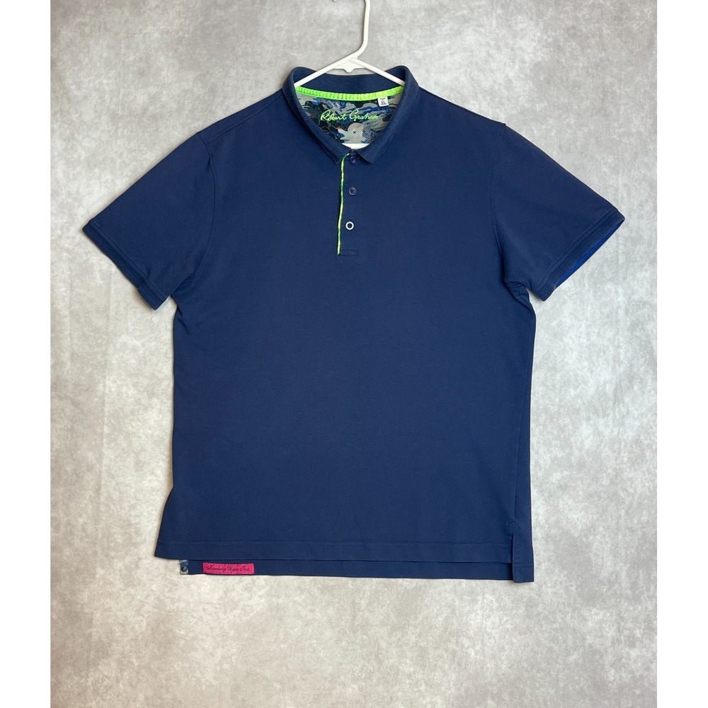 Robert Graham Polo Shirt Mens XL Blue Short Sleeve Classic Fit Golf Casual